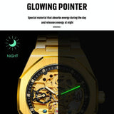 Men Automatic Mechanical Watch with Luminous Dial and Steel Band - Gold Belt White Face