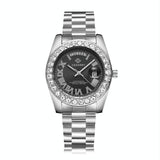 Men Quartz Watch with Diamond-encrusted Roman Numeral Dial - Silver Shell Green Dial