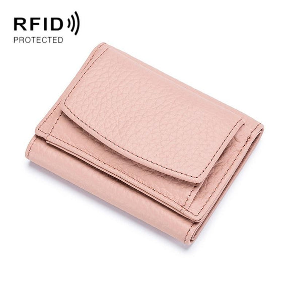 Compact Rfid Leather Coin Purse Wallet - Secure & Stylish - Light Pink