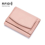 Compact Rfid Leather Coin Purse Wallet - Secure & Stylish - Light Pink