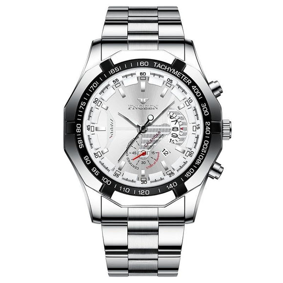 Waterproof Men Calendar Watch - White Steel White Surface