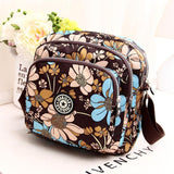 Waterproof Nylon Multilayer Crossbody Bag For Women - Red Flower
