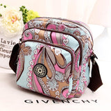 Waterproof Nylon Multilayer Crossbody Bag For Women - Red Flower