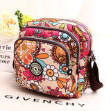 Waterproof Nylon Multilayer Crossbody Bag For Women - Red Flower