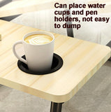 Adjustable Folding Laptop Desk with Cup Holder - Four-speed Lifting Table for Dorms - Walnut