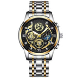 Waterproof Luminous Quartz Watch with Multifunctional Design - Inter-Gold Black Surface