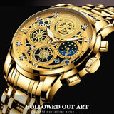 Waterproof Luminous Quartz Watch with Multifunctional Design - Inter-Gold Black Surface