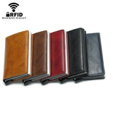Anti Magnetic Rfid Leather Metal Wallet Universal Fit Black - Red