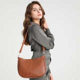 Adjustable Leather Crossbody Bag Large Capacity - Brown