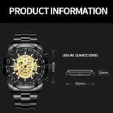 Waterproof Luminous Skeleton Watch - 30m - Full Gold Black Gold Nail