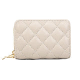 Double Layer Zipper Wallet Multi Card Slot Large Capacity Rhombus Design - Pink