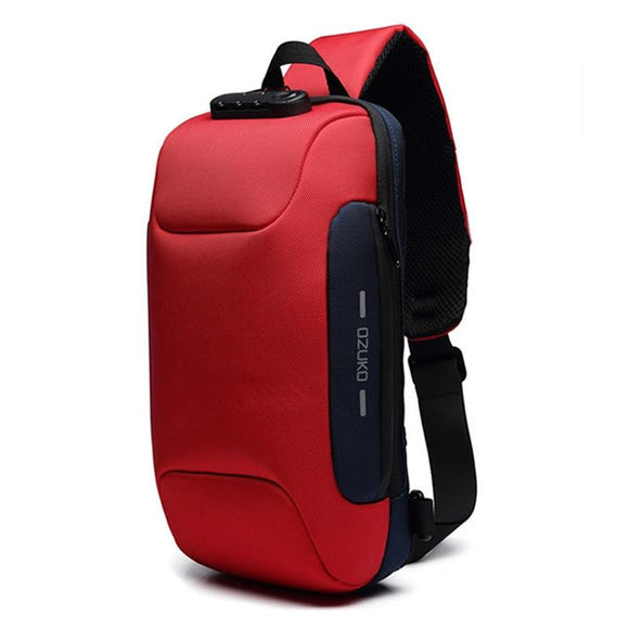 Waterproof Anti Theft Chest Bag Usb Charging Port Large Size - Red