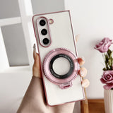 For Samsung Galaxy z Fold4 5G Shockproof Magsafe Holder for Rotating Plating Phone Case - Pink