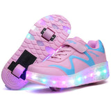 Rechargeable Double Wheel Roller Skating Shoes - Pink Size 34