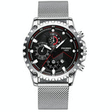 Stainless Steel Waterproof Men Sports Watch - Black Leather White Steel White Surface