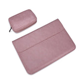 13.3 Inch Laptop Inner Bag with Magnetic Buckle and Small Bag - Pink Leather