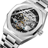 Men Automatic Mechanical Watch with Luminous Dial and Steel Band - Blue Belt Blue Face