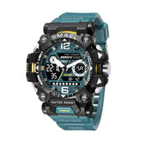 Waterproof Dual Display Outdoor Watch - Multifunctional Alloy for Men - Black Blue