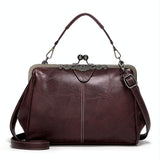 Adjustable Leather Crossbody Bag with Vintage Buckle - Brown