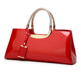 Patent Leather Shoulder Bag for Women - Glue Closure - Rose Red