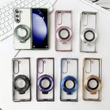 For Samsung Galaxy z Fold4 5G Shockproof Magsafe Holder for Rotating Plating Phone Case - Purple