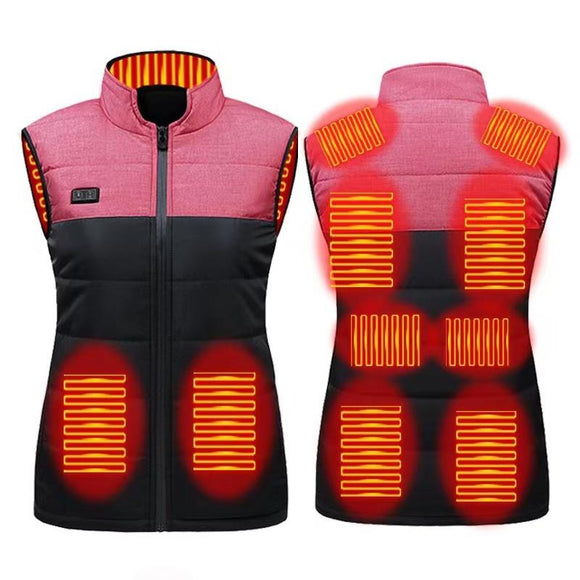 Heated Vest Electric Heating 3 Constant Temperature Warm Cotton Jacket - Red-11 Zones Heating - 2Xl