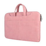 Waterproof Portable One-Shoulder Handbag For 14.1 Laptops With Magic Stick & Suitcase Belt - Pu Leather Zipper Hidden Strap - Pink