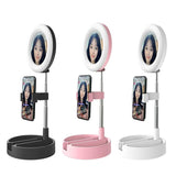 Foldable Desktop Makeup Mirror Holder with Storage - Pink