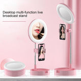 Foldable Desktop Makeup Mirror Holder with Storage - Pink