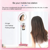 Foldable Desktop Makeup Mirror Holder with Storage - Pink