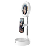 Foldable Desktop Makeup Mirror Holder with Storage - Pink