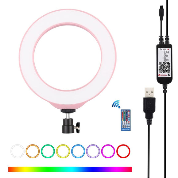 Dimmable 6.2 Usb Rgbw Led Ring Light with Cold Shoe Tripod & Remote - Pink