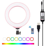 Dimmable 6.2 Usb Rgbw Led Ring Light with Cold Shoe Tripod & Remote - Pink