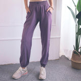 High Waist Drawstring Fitness Pants Black Size L - Smoke Purple Xl