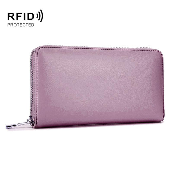 Leather Rfid Card Holder Wallet - Blocking - Pink Purple