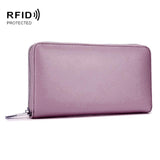 Leather Rfid Card Holder Wallet - Blocking - Pink Purple