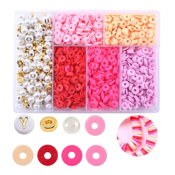 6 Piece Soft Pottery Beading Set For Diy Bracelets & Necklaces - Pink