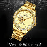 Gold Automatic Mechanical Watch with Diamond Accents for Men