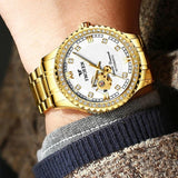 Gold Automatic Mechanical Watch with Diamond Accents for Men
