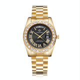 Men Quartz Watch with Diamond-encrusted Roman Numeral Dial - Silver Shell Black Dial