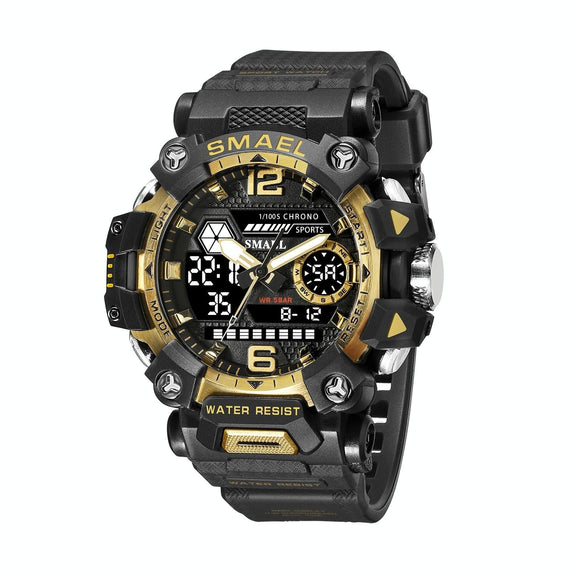 Waterproof Dual Display Outdoor Watch - Multifunctional Alloy for Men - Black Gold