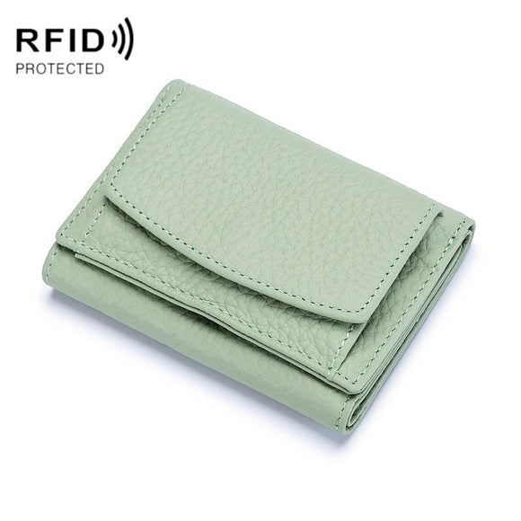 Compact Rfid Leather Coin Purse Wallet - Secure & Stylish - Light Green