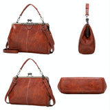 Adjustable Leather Crossbody Bag with Vintage Buckle - Apricot
