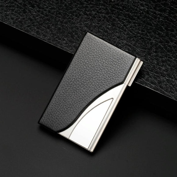 Stainless Steel Business Card Case Large Capacity - Litchi Black