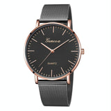 Stainless Steel Mesh Unisex Quartz Watch - Rose Gold Sheel Black Dial Black Band
