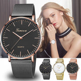 Stainless Steel Mesh Unisex Quartz Watch - Rose Gold Sheel Black Dial Black Band