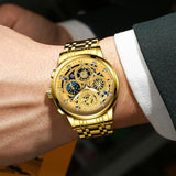 Waterproof Luminous Quartz Watch with Multifunctional Design - Inter-Gold White Surface