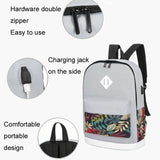 Versatile Student Backpack with Usb Port - College Style - Leaf Black