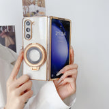 For Samsung Galaxy z Fold4 5G Shockproof Magsafe Holder for Rotating Plating Phone Case - Gold