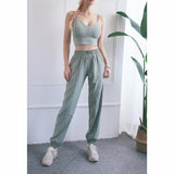 High Waist Drawstring Fitness Pants Black Size L - Water Moss Colour M